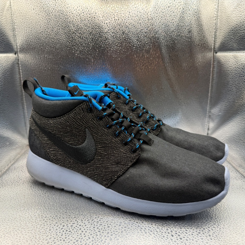Size 10 Nike Roshe Run Mid PRS Mens Black Blue Good 585898-001 Mid Top Sneaker
